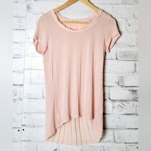 Pletone Blush Pink Pleated Back Top Womens Small High Low Hem